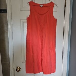 J. Jill Vibrant Coral Sleeveless Linen Shift Dress S